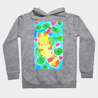 Watercolor Sleepy Lily Pad Tabby Cat Hoodie